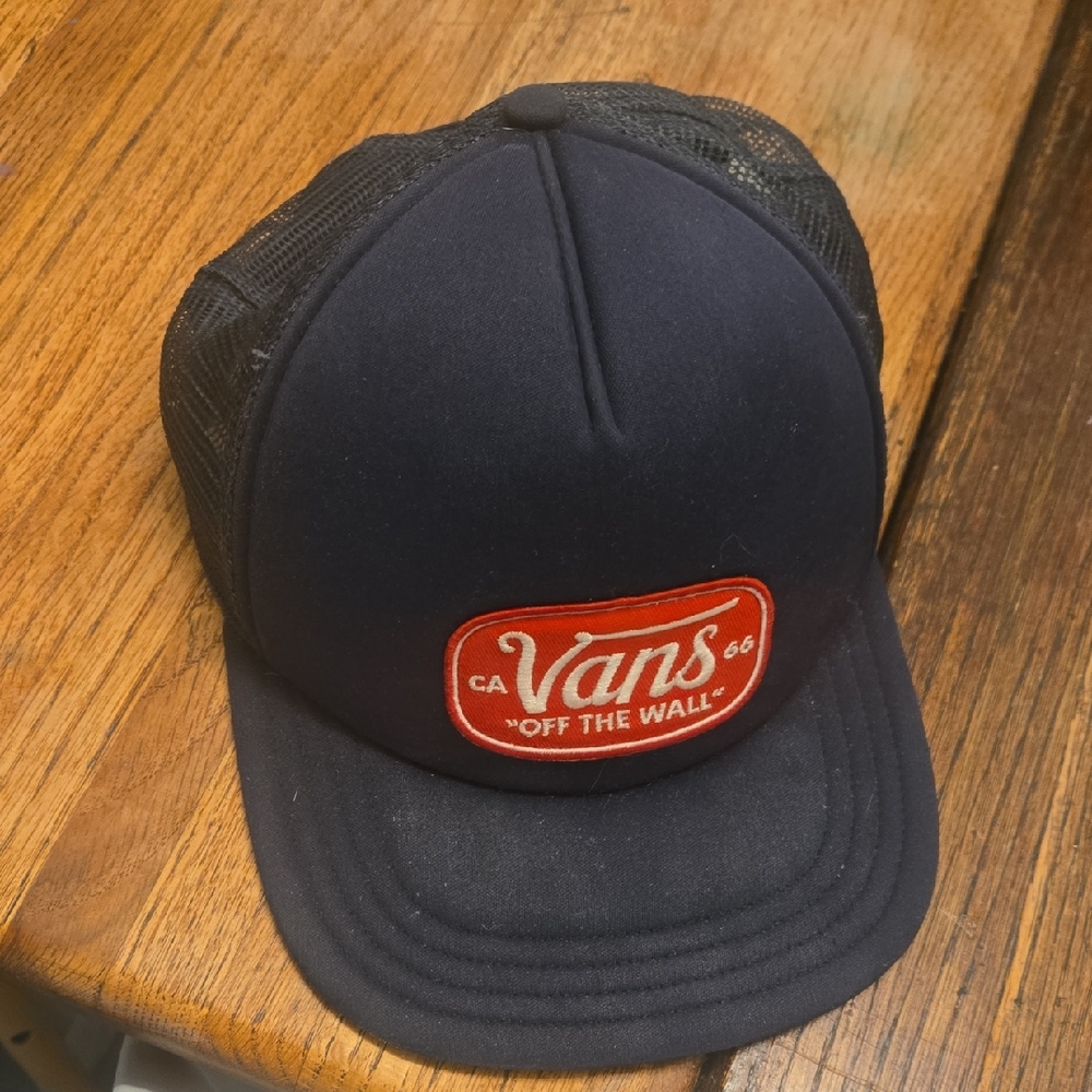 Vans Navy Trucker Hat with Red Patch Logo